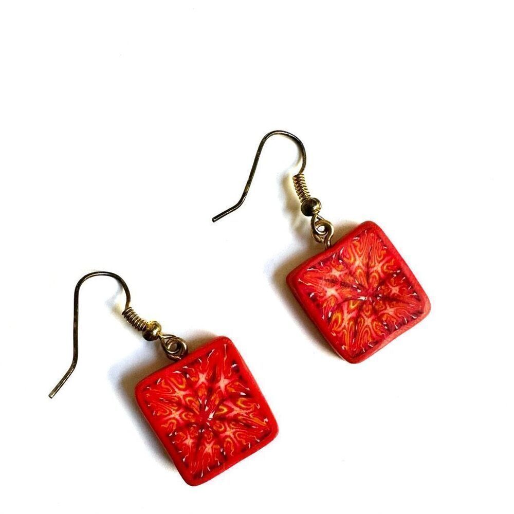 Orange square clay drop earrings - Picture 7 of 8